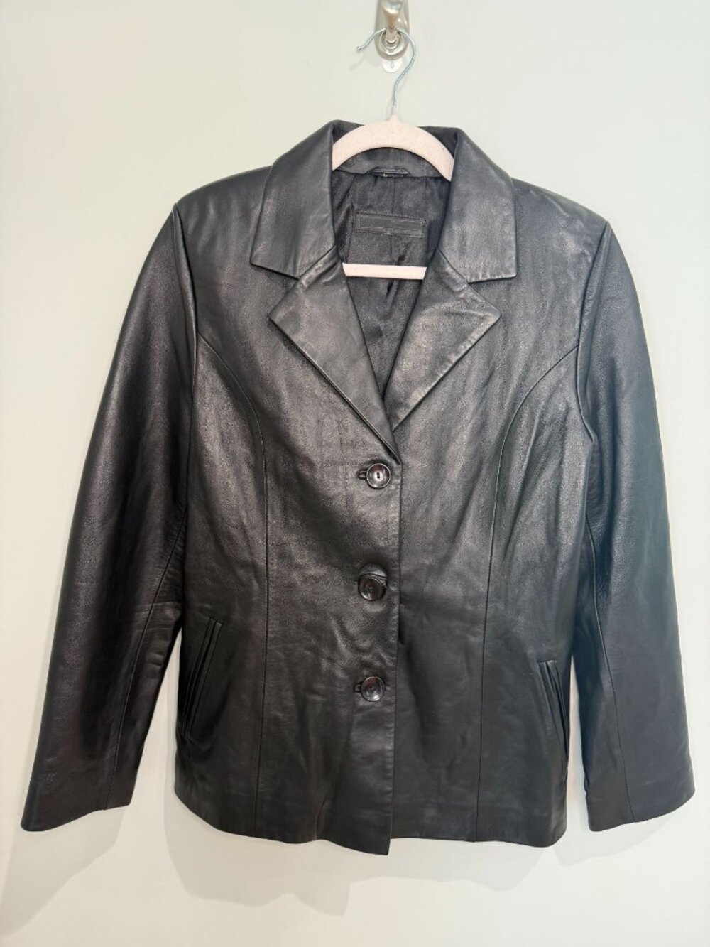 Vintage 90s Gian Mori Black Italian Leather Blazer Jacket Size Large